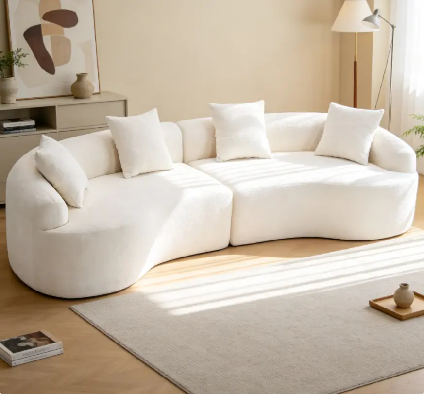 110 Inch Chenille Curved Boneless Modular Compression Sectional Sofa, High Density Plush Convertible Sleeper Couch, Viral Multi-Space Furnishing for Living Room Bedroom Apartment Lounge Decor