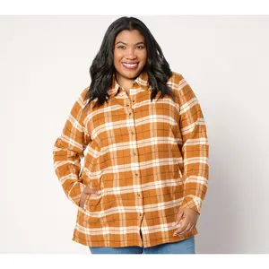 Joan Rivers Regular Cotton Plaid Flannel Snap Front Shirt