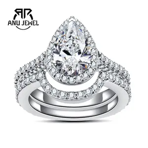 AnuJewel 3CT Moissanite Engagement Ring Waterdrop-shaped ring D Color VVS1 925 Sterling Silver Promise Anniversary Rings for Women with Certificate