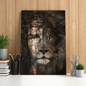 [UNFRAMED POSTER] Lion of Judah and Jesus Christ Art Print, Crown of Thorns Religious Wall Decor, Spiritual Christian Home Art, Jesus Portrait Wall Art Prints