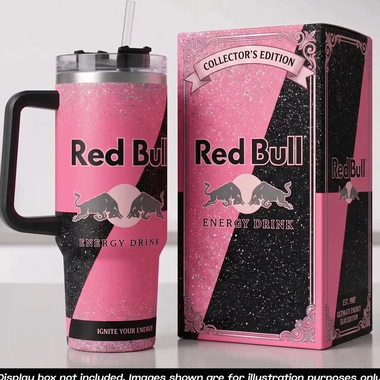 [MADE IN US] Vacuum Insulated Tumbler Red Bull with Lid and Straw - Stainless Steel Travel Coffee Mug Double Wall Hot & Cold Drink Cup Leakproof Portable