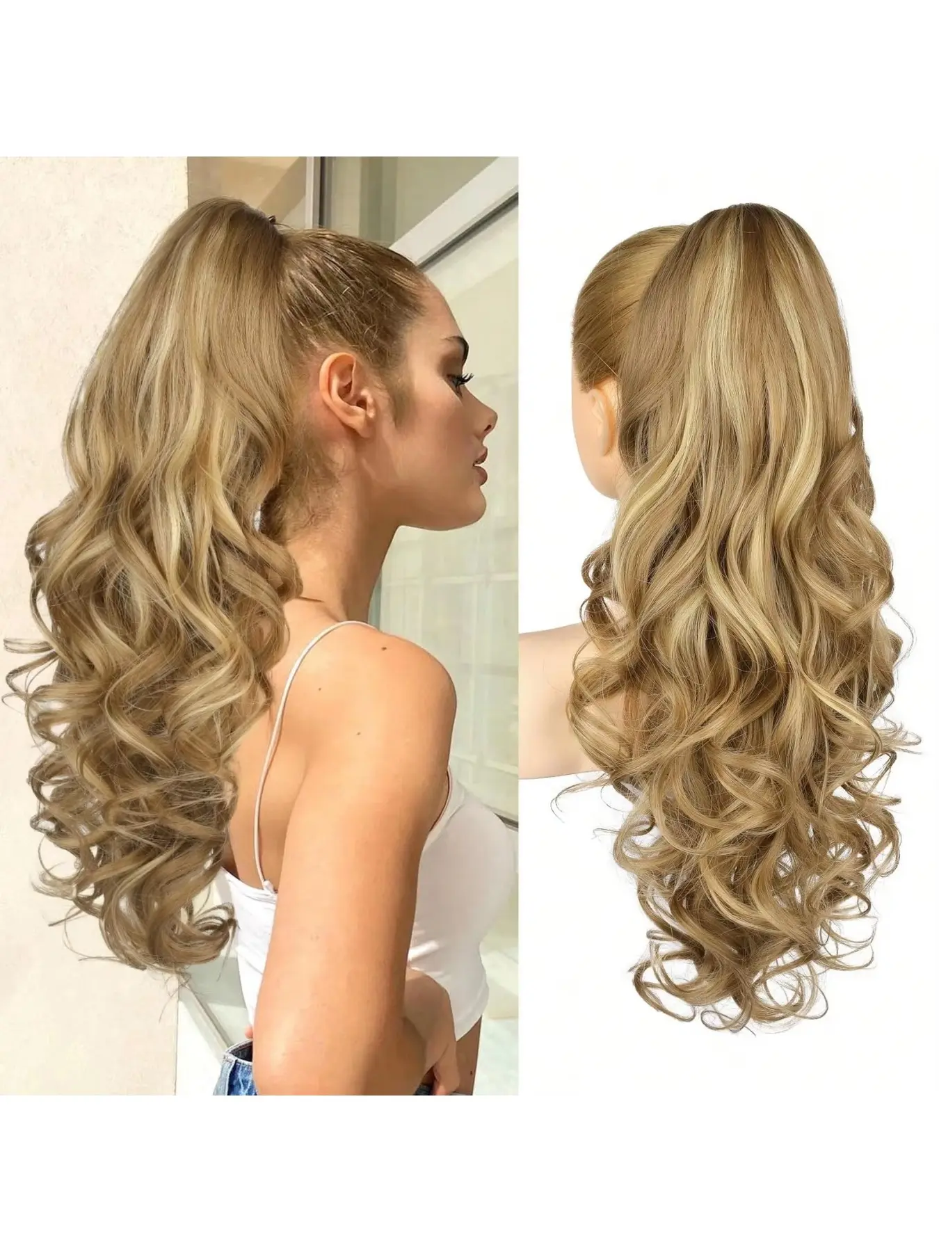 Clip in Long Curly Wavy Ponytail Hair Extension Jaw Clip on Pony Tails Curly Synthetic Clip on Hairpieces for Women