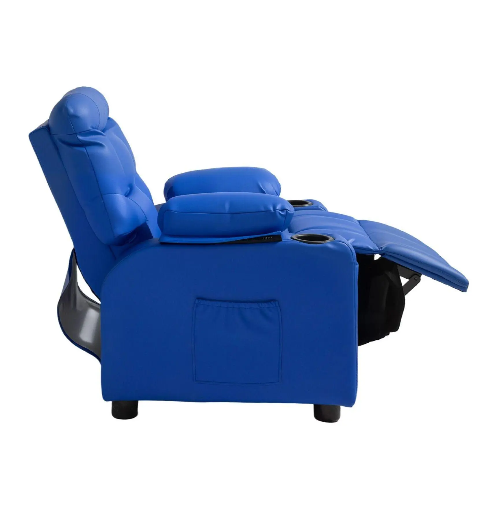 Toddler Recliner Chair with Cup Holders & Pockets - Adjustable Kids Recliner, 107-126 Recline, PU Leather, Footrest - for Boys & Girls Blue Default
