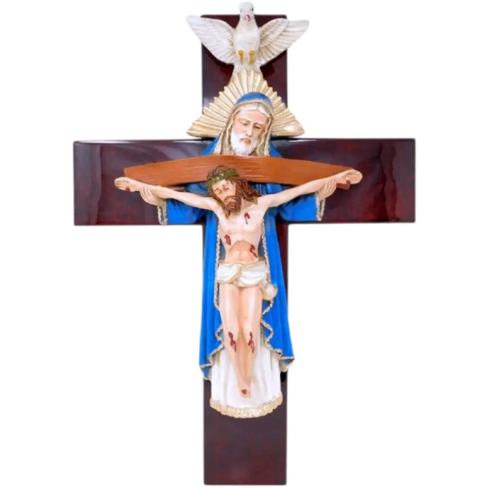 Wall Cross Santisima Trinidad 24" Inches Tall Azul Brand New Wood and Polyresin Jesus Religious wall Decor Cruz Crucifix Cristo Crucifijo Padre hijo y Espiritu Santo