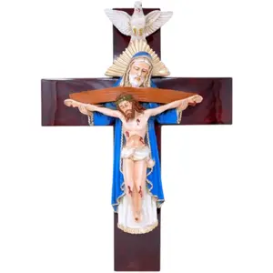 Wall Cross Santisima Trinidad 24" Inches Tall Azul Brand New Wood and Polyresin Jesus Religious wall Decor Cruz Crucifix Cristo Crucifijo Padre hijo y Espiritu Santo