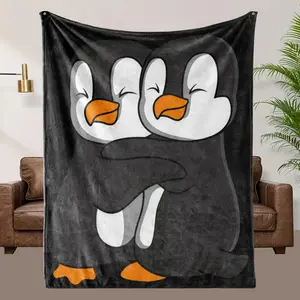 Cute Hugging Penguin Flannel Blanket, Ultra-Soft Plush Throw with Cartoon Penguin Print, Cozy Warm Fleece Blanket for Couch Bed Sofa, Perfect Animal Lover Home Decor & Gift for Kids, All-Season Comfort