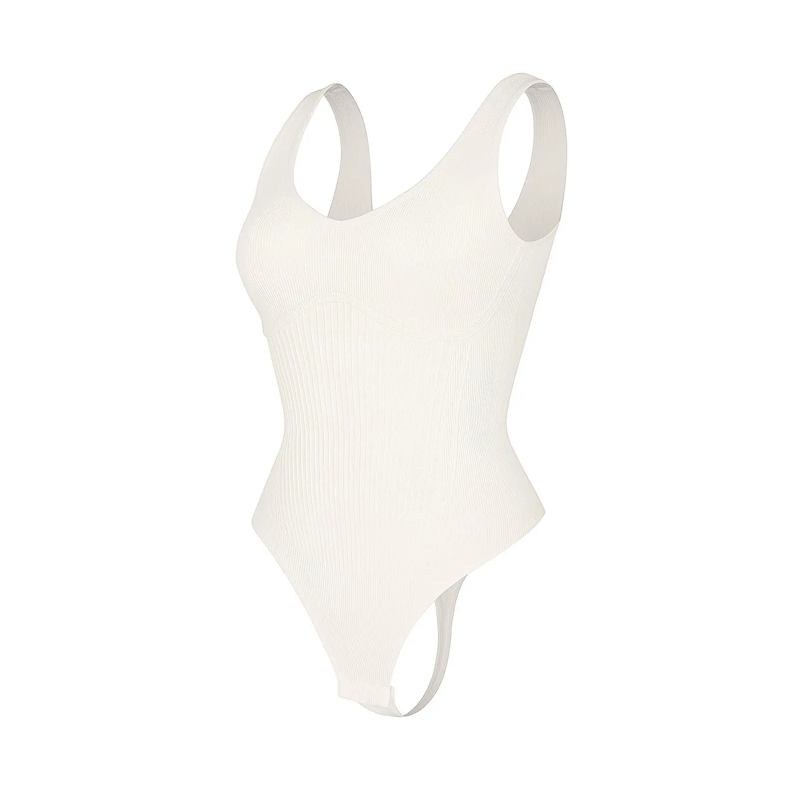 White-Deep V-Wide Strap-Thong Shaperwear