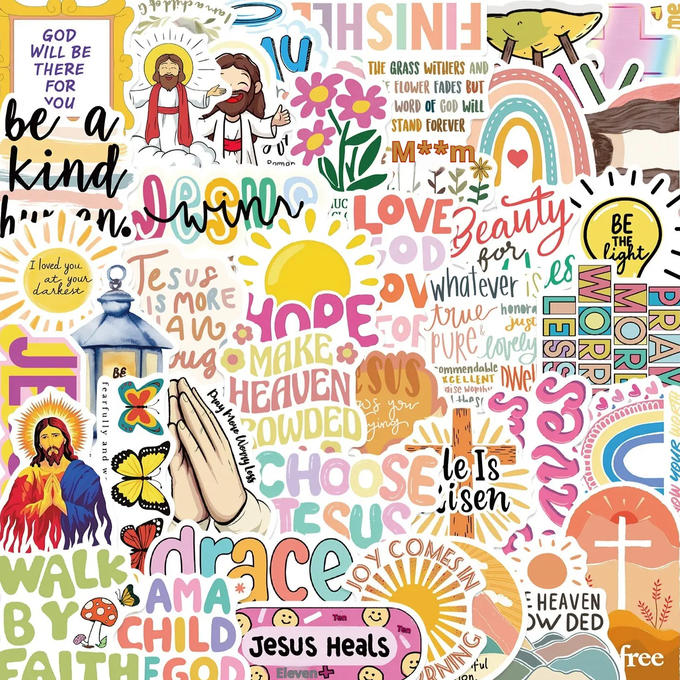 50 Christian Faith Stickers | Jesus Bible Verse Waterproof Decals for Water Bottles, Laptops & Journals