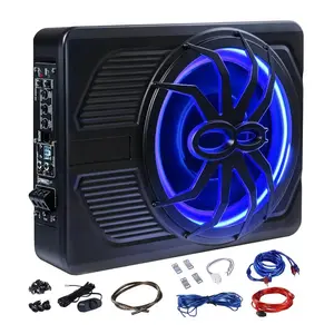 Car Subwoofer Amplifier, Ultra-thin 10" Large-caliber 800W Stereo Surround Sound Built-in Amplifier with Blue LED Ambient Light