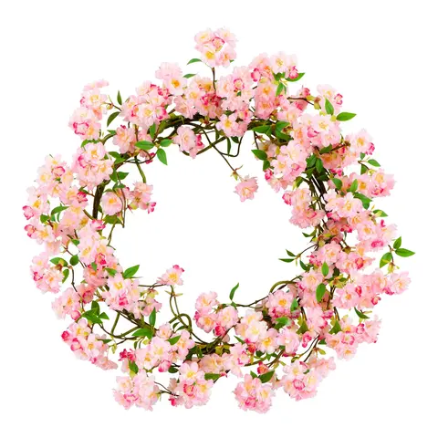 Nearly Natural 30" Artificial Pink Cherry Blossom Wreath