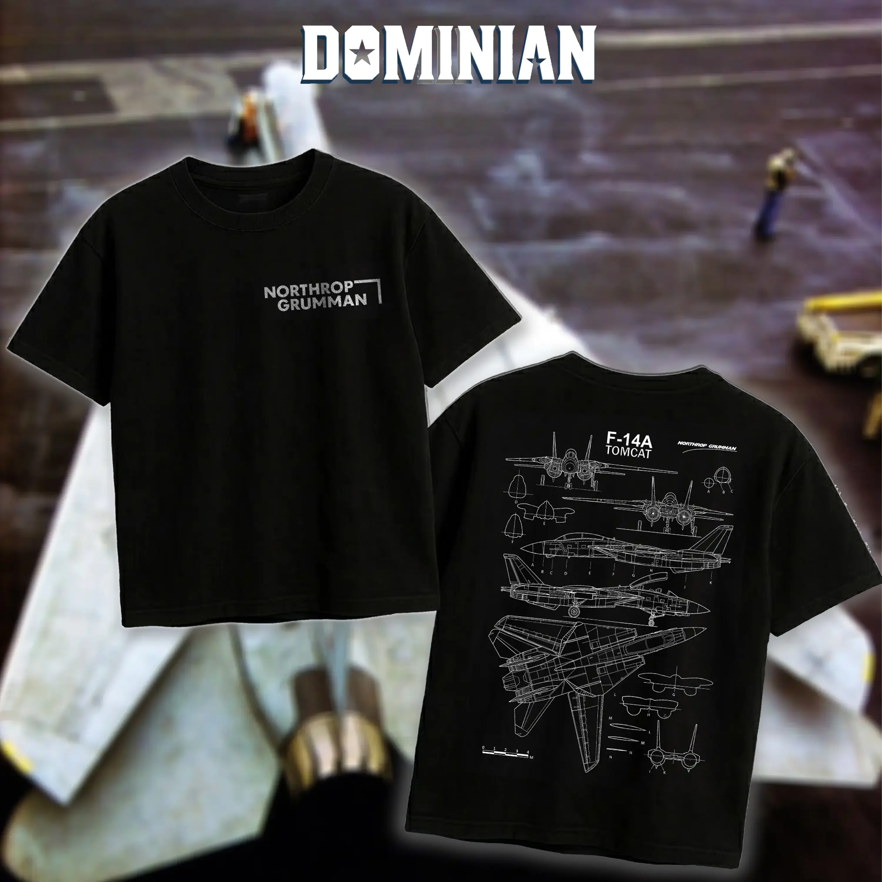 DOMINIAN F-14A Tomcat Blueprint T-Shirt/Hoodie Vintage Jet Fighter Graphic Tee Military Enthusiast Streetwear Clothing Gift for Men Breathable Printing Military Appreciation