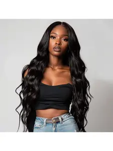 180% Density Body Wave Human Hair Wig Glueless No Glue HD Transparent Lace Closure 5x5 Transparent & Perimeter Hairline Pre Plucked Front Breathable Inner Mesh Smooth Black Wig Easy to Apply & Remove