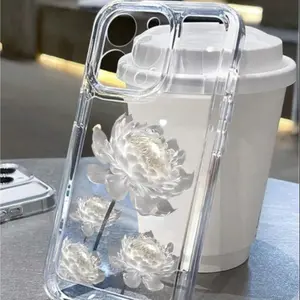 Flower Pattern Clear Phone Case, Anti-drop Cellphone Protective Case, Total Protective Shockproof Mobile Phone Cover for iPhone Smartphone
