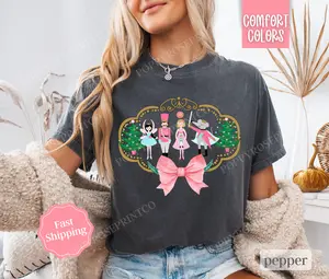 Nutcracker Bow Shirt Comfort Colors Christmas Tee, Women's Holiday Tshirt