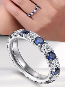 Elegant S925 Sterling Silver Synthetic Blue Zircon Ring, Fashion Accessories for Women & Girls, Trendy All-match & Exquisite Jewelry for Birthday Gift, Wedding Engagement Ring