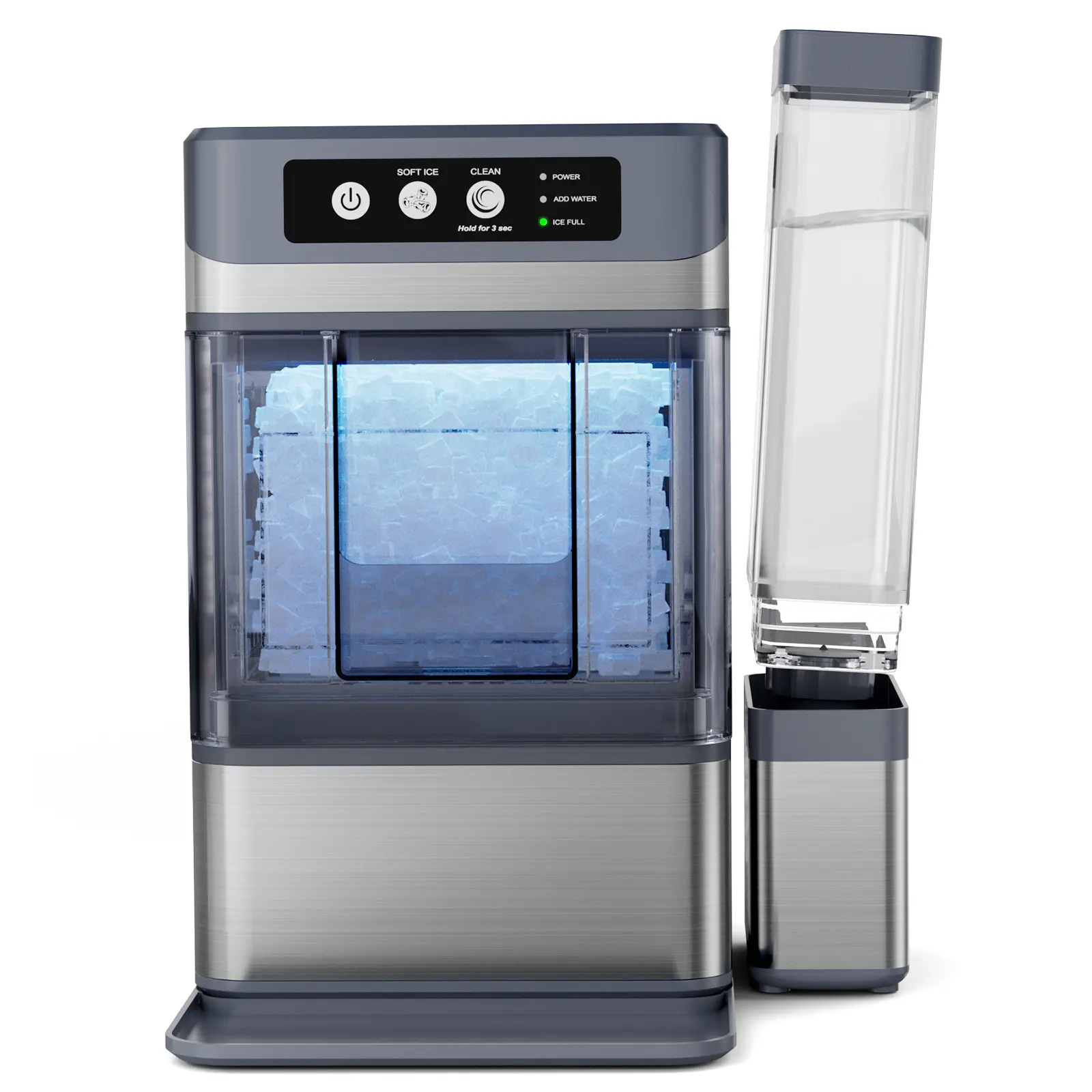 Countertop Nugget Ice Maker, 44lbs/24H Production, 0.8 Gal Water Tank, 5-8min Ready Time, 3lbs Storage, Soft Chewable Pellets, Self-Cleaning for Home, Party, RV