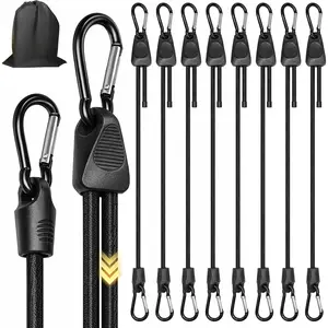8Pcs 48" Adjustable Bungee Cords with Hooks - Black Bungee Straps, Easy to Adjust from 7" to 48", Ideal for Outdoor Tie Downs, Securing Tarps & Canvases & Cargo in Cold Hot Climates