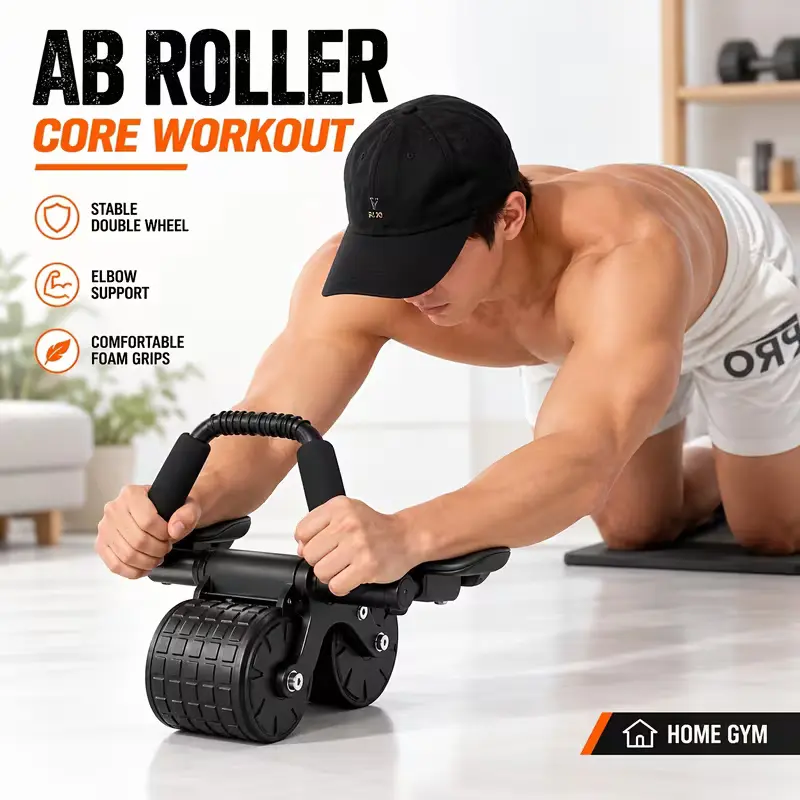 Elbow Support Ab Roller Wheel, Dual-Wheel Ab Wheel Core Trainer for Ab Workout And Abdominal Exercises, Core Strength Training Equipment for Home Gym Fitness, Ab Exercise Roller for Abs Training