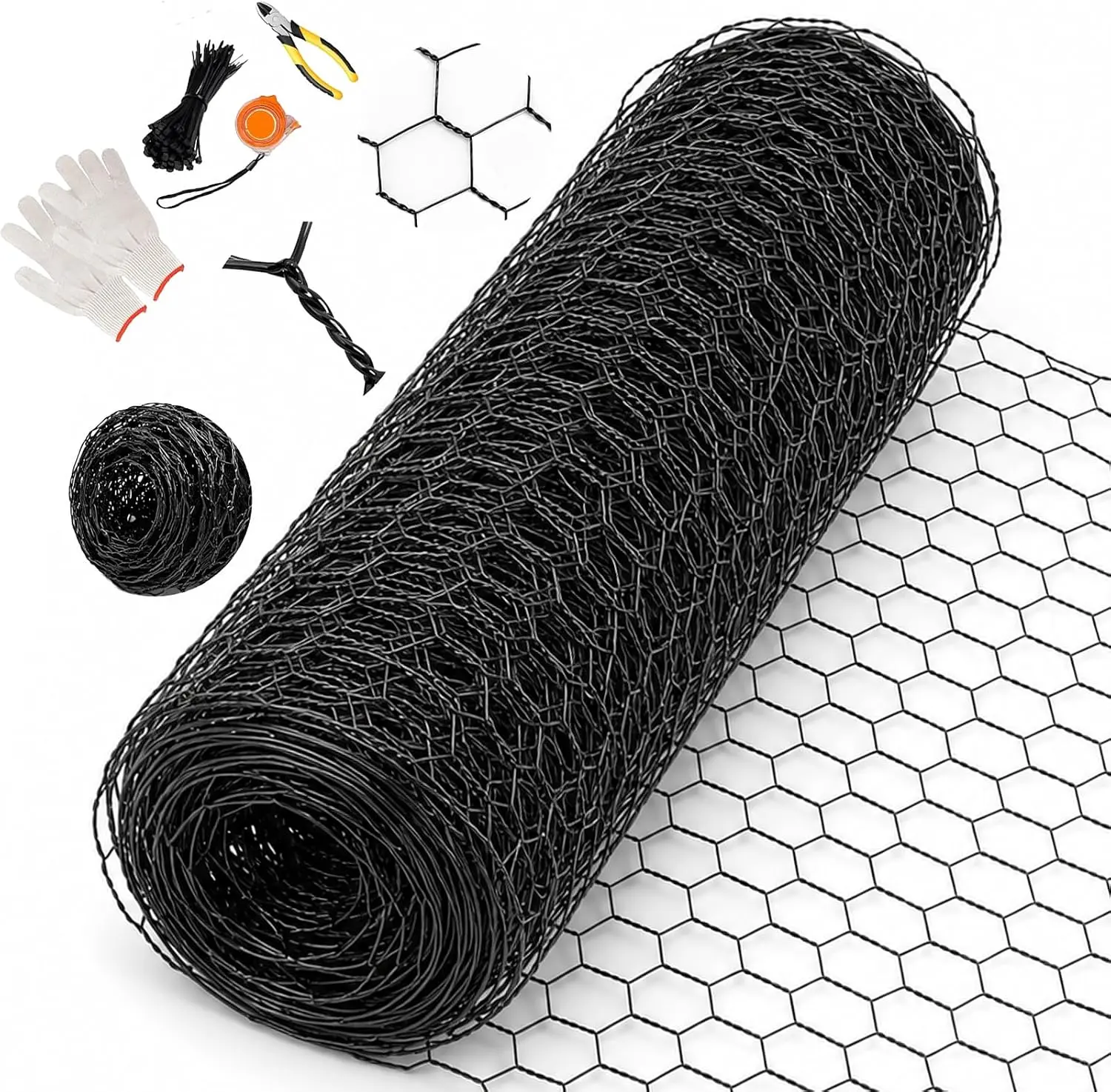 Chicken Wire 48 in x 150 ft, 19 Gauge Poultry Netting, 1 inch Wire Fencing | 0.9 mm Wire Diameter Durable Chicken Wire Fencing, Hexagonal Galvanized Poultry Netting for Chicken/Coop/DIY Projects, Black