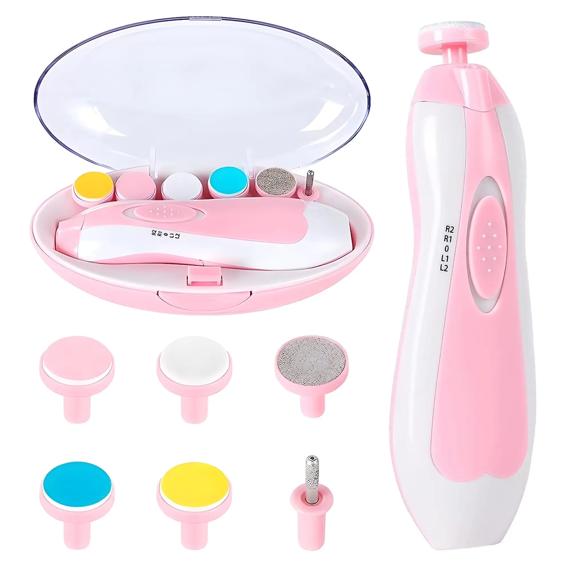 6 in 1 Baby Electric nail file,1pc Children's Electric Nail File, Multi-functional Children's Nail Clipper, Nail Polishing Tool Set. Please Install 2 AA Batteries Before Use (batteries Not Included).