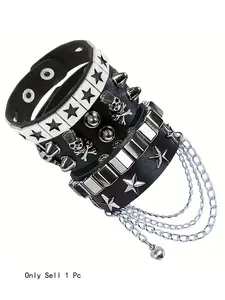 Gothic Star Y2K Bracelet Set Stackable Bracelets Bracelets Stack for Women & Men, Casual PU Jewelry for Parties & Daily Wear, Perfect Gift for Birthdays & Holidays, Gothic Witch Jewelry