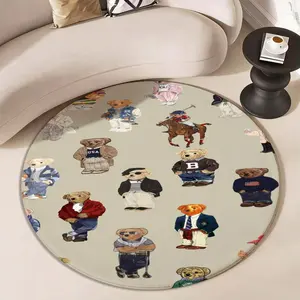 Vintage Gentleman Suit Bear Theme Round Rug, Elegant Living Room Decor, Soft Home Decoration, Retro Style, Perfect for Collectors