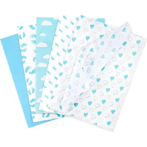 Tissue Paper Sheets 50 Pcs Baby Feet Print Blue Gift Wrapping Tissue Paper, Fancy Baby Boy Design for Baby Shower Birthday Anniversary Craft, 50x35cm
