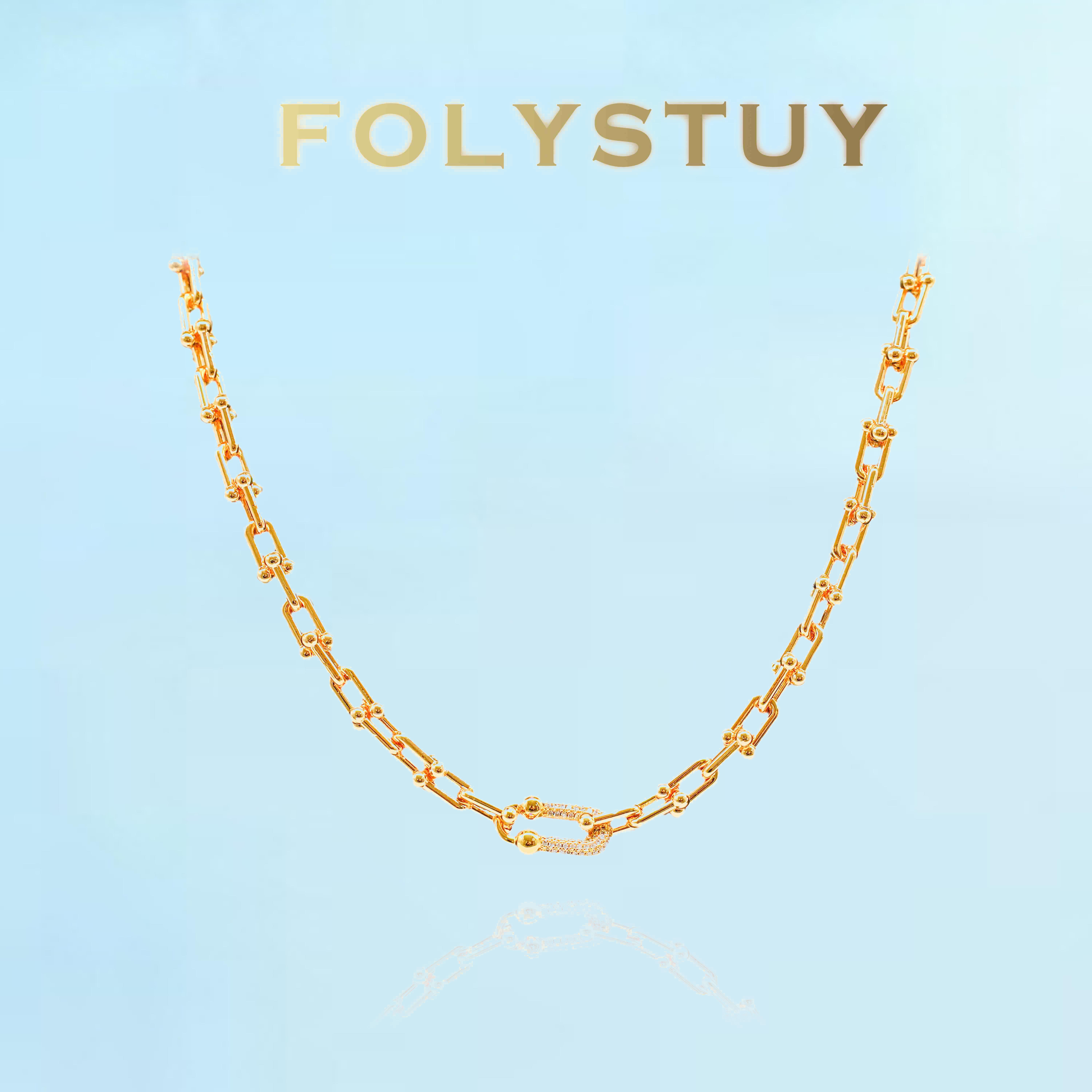 [FOLYSTUY (Y120)]Adjustable U-Link Chain Necklace, 0.31" Width 19.6" Length Everyday Wear Accessory