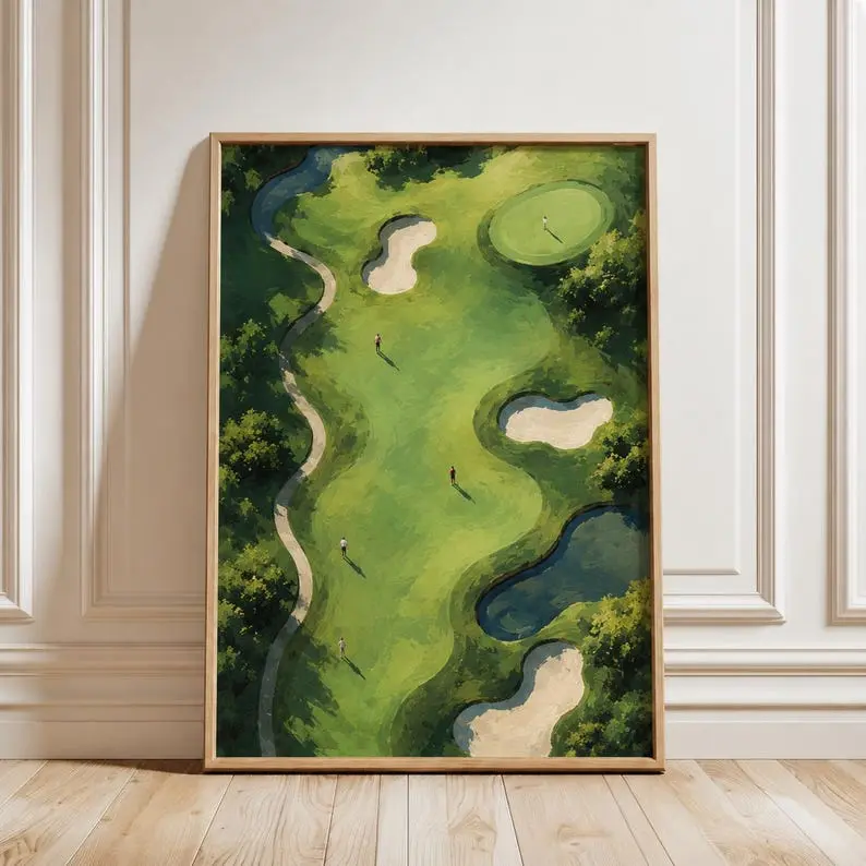 Golf Wall Art, Golf Course Print, Green Golf Poster, Oil Painting Golf Art, Golfer Gift for Men, Office and Man