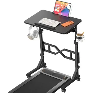 Small standing desk with wheels, height adjustable (29.5-45.3inch), portable treadmill desk, movable computer desk with cup holder and hook
