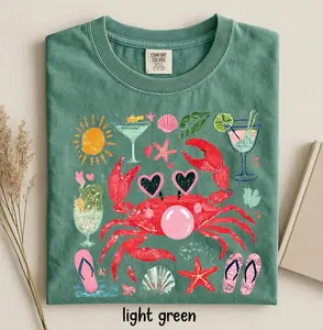 Comfort Colors Funny Crab Shirt, Crab Blowing Bubble Graphic Tee, Beach Vibes Nautical T-shirt, Summer Vacation Gift