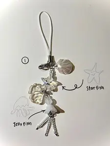 Jellyfish starfish shell beaded mobile phone chain, small pendant, girl heart, camera chain, cute, niche, ins wind pendant