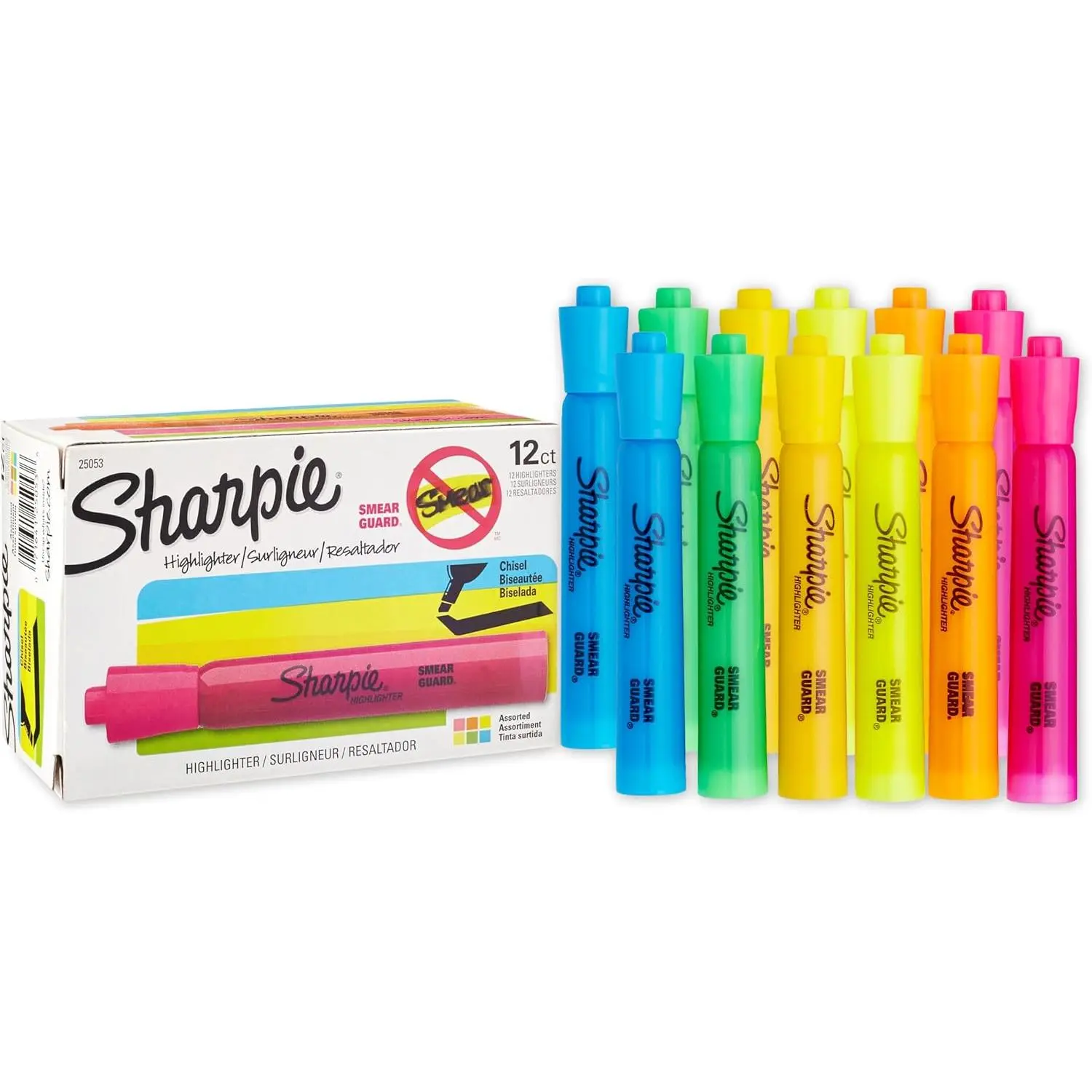 Sharpie Tank Style Highlighters, Chisel Tip, Assorted Colors, 12 Count