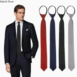 4PCS Men’s Zipper Ties Set, Adjustable Solid Color Business Neckties with Easy Pull Design, Formal Polyester Ties for Weddings, Office, Parties and Boyfriend Gifts