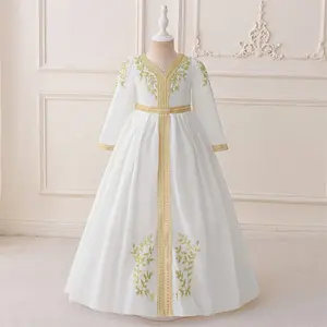 3-7Y White 28 Kids Clothes Flower Girls Frock Embroidered Ball Gown Pageant Children Elegant Princess Prom Host Formal Evening Party Banquet Cocktail Dress