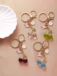 Sweet Girl Style Cherry Butterfly Daisy Keychain Kawaii, Transparent Acrylic Dual Color Charm, Metal Butterfly Daisy Key Chain, Bag Commute Decoration Gift