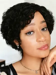 Short Curly Human Hair Wigs for Women Pixie Curly Bob Wig Side Part Kinky Curly Deep Curly Human Hair