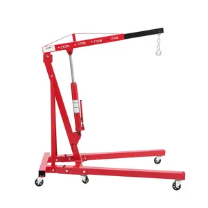 Garvee Cherry Picker Engine Hoist 2 Ton (4400 Lbs) Folding Hydraulic Engine Crane with Heavy Duty Steel Lift Stand, 6 Swivel Wheels & Hydraulic Pump for Garage, Workshop, Warehouse - Red