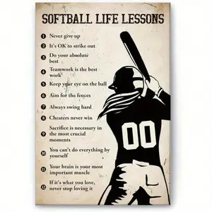 Vintage Style Baseball Metal Wall Sign 8x12 Inches with Pre-Drilled Holes, Inspirational Softball Life Lessons Tin Sign for Bar