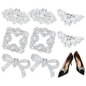 4 Pairs Rhinestone Pearl Shoe Clips Crystal Shoe Buckles Bow Square Wing Clips for Women Charms Decoration