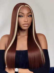 28 Inch 13×4 HD Transparent Lace Front Wig, Long Straight Black Wig, Heat Resistant Synthetic Fiber Wig, High Quality Highlight White Straight Hair, 13×4 Wig, Women's Glueless Lace Natural Straight Wig, 200% Density Wig