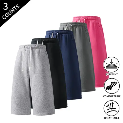 Men's Capri Pants 3-Pack - Summer Breathable Loose 7/8 Length Capri Sweatpants for Casual Streetwear, Ultra-Soft Lounge Cropped Pants with Elastic Waist & Drawstring, Stylish Everyday Menswear
