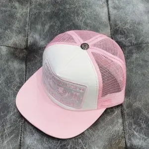 Unisex Adjustable Mesh Trucker Cap Pink White Casual Snapback Hat with Front Patch Streetwear Baseball Summer Fashion