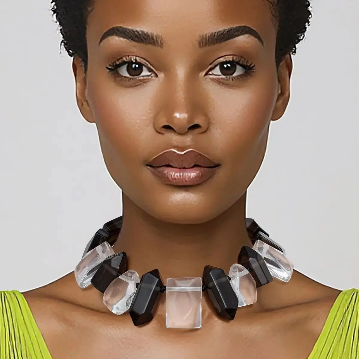 Toggle Chunky Transparent Black Clear Bead Necklace