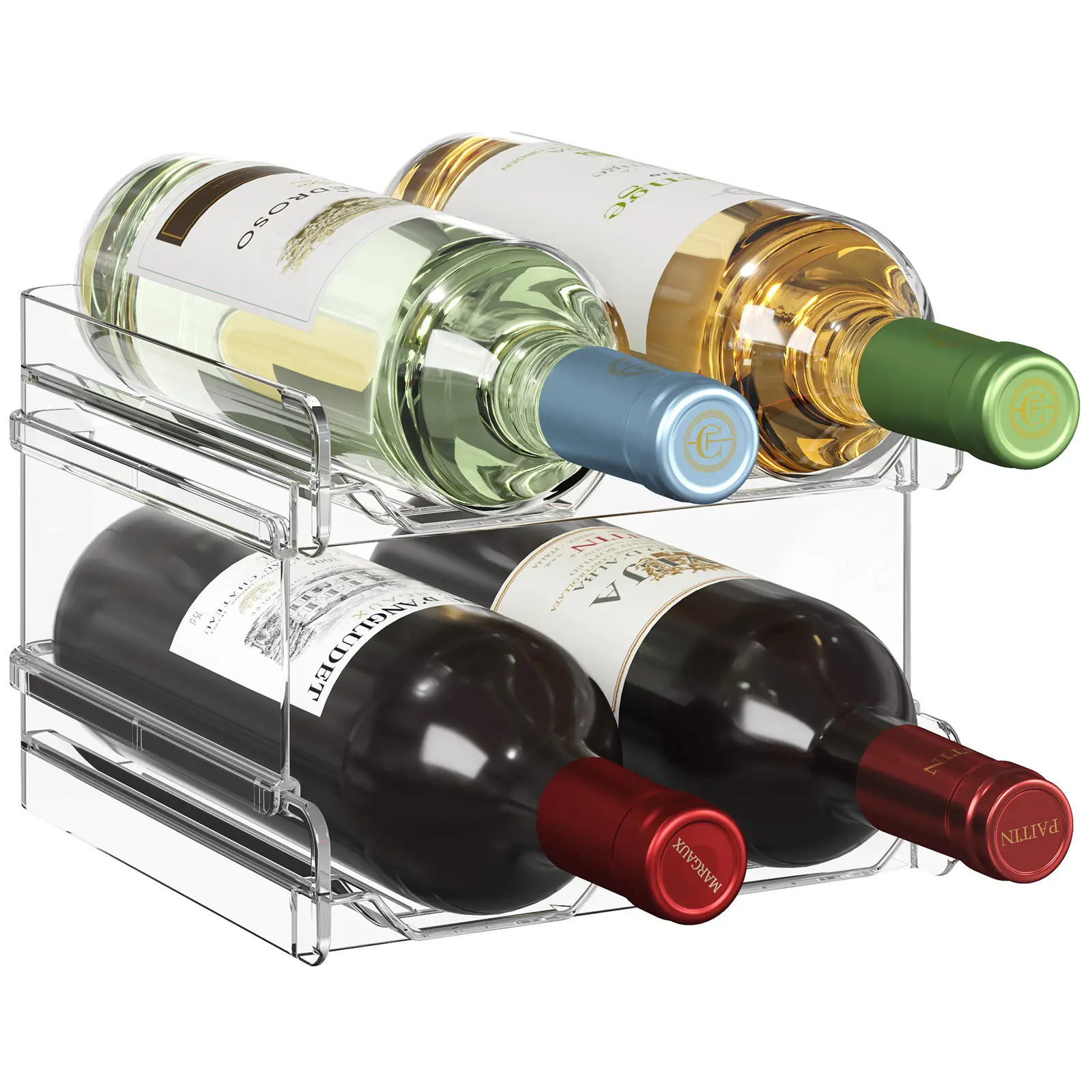 Lifewit Sturdy Plastic Stackable Wine Rack - Adjustable Bar & Kitchen Storage for Wine, Water Bottles, Utensils (Fits Refrigerator, Pantry)