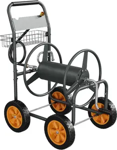 Garden Hose Reel Cart with Wheels-Heavy Duty Garden Hose Cart with Connector,Holds 300FT 5/8in Hoses,Portable Metal Water Hoses Storage Carts for Outside