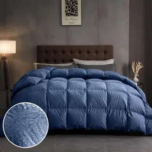 Goose  Down Comforter  Size,   Luxury Hotel  Duvet Insert, Ultra Soft   Shell with 8 Corner Tabs, Paisley Design (106x90'', Navy Blue)