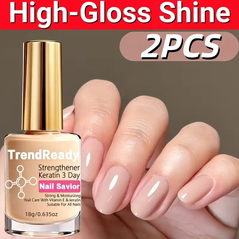 2pcs Nude Color Nail Hardener Extra Strong for Weak Nails | 4-In-1 Natural Clear Nail Polish to Improve Damaged Nails & Moisturizer for Dry Cracked Nail with Vitamin E And Keratin | Long-Lasting And Fast-Drying Nail Polish for Splitting Break | Nail
