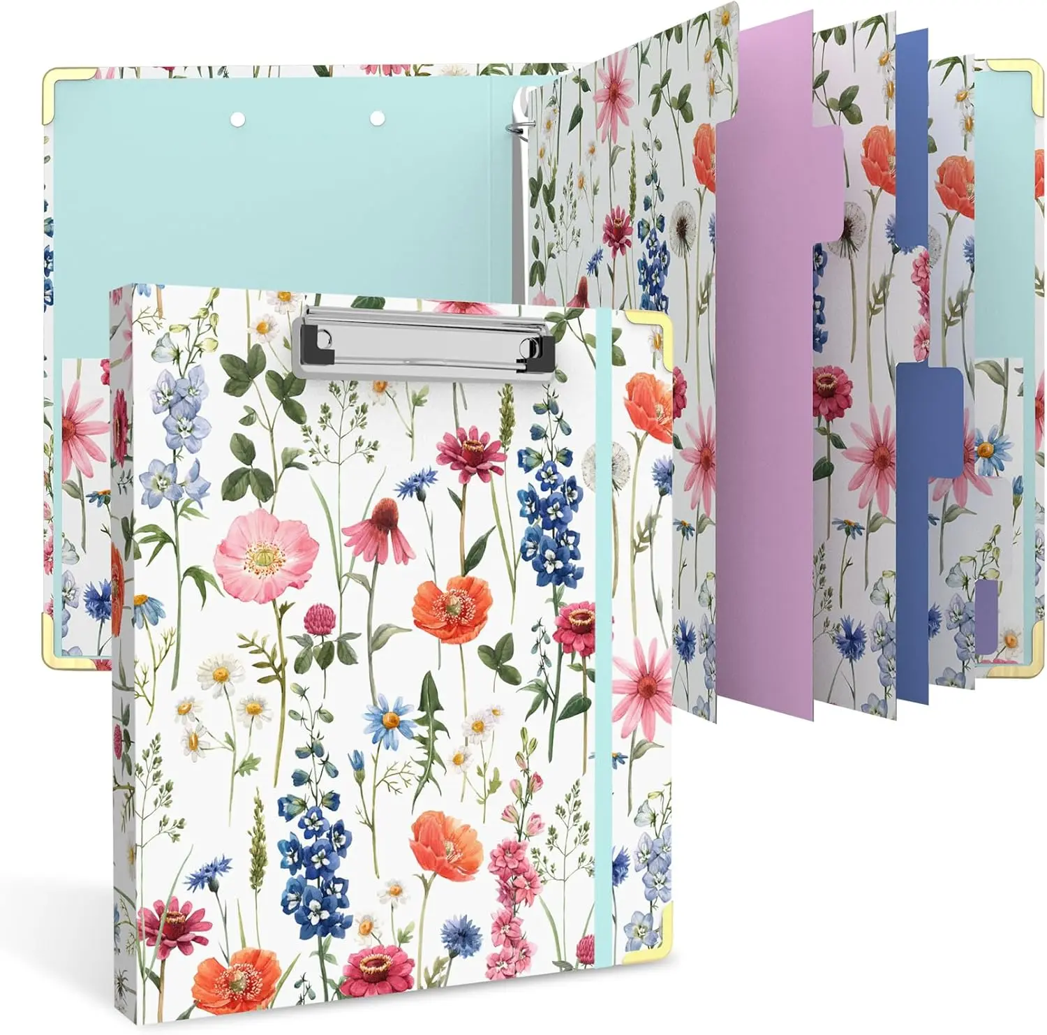3 Ring Binder 1 Inch Round Ring Binder with 6 Tab Dividers2 Interior PocketsCute Binder Clipboard with Storage, for School Office, Portfolio( )