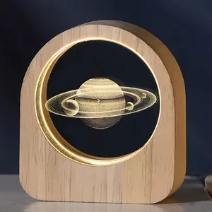 USB Powered Saturn Night Light, Creative Wooden Night Light, Mini Night Light for Home Decor, Ideal Gift for Kids and Adults, Indoor Decorative Light, LED Table Lamp